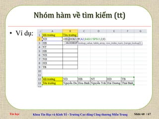 Tin học Khoa Tin Học và Kinh Tế - Trường Cao đẳng Công thương Miền Trung Slide 60 / 67
• Ví dụ:
 