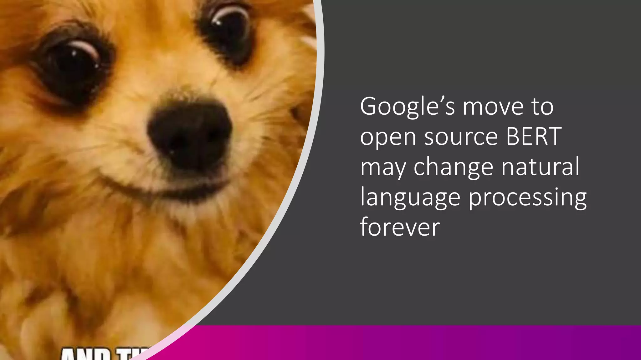 Google’s move to
open source BERT
may change natural
language processing
forever
 