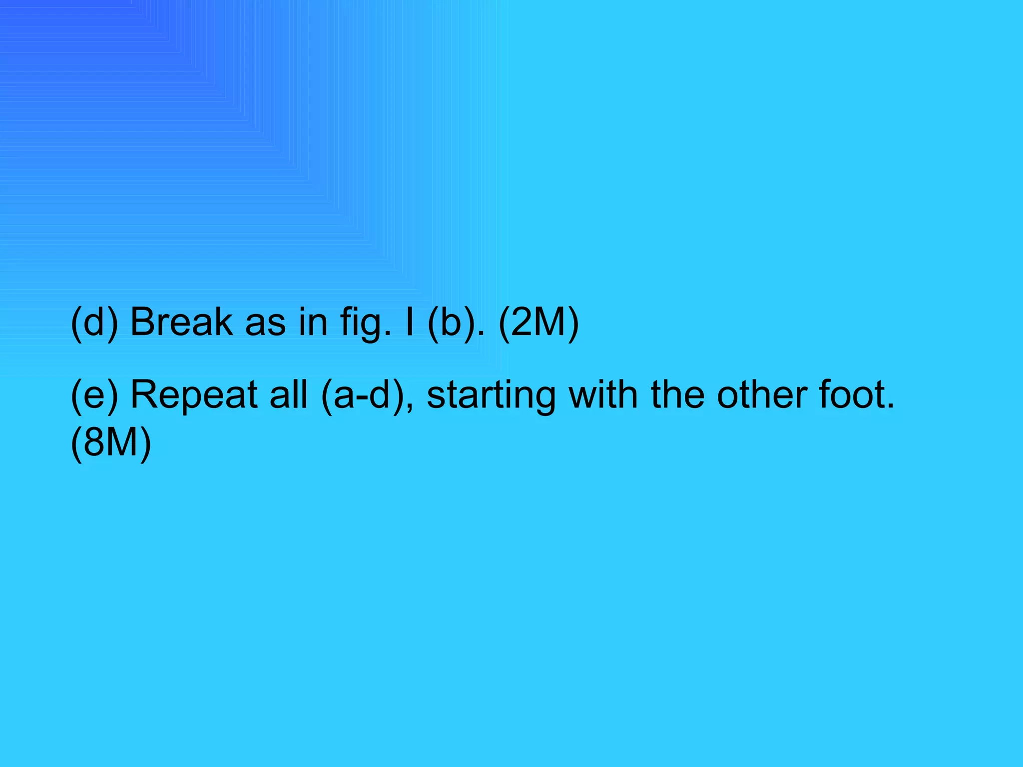 (d) Break as in fig. I (b). (2M) (e) Repeat all (a-d), starting with the other foot. (8M)   