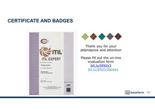 CERTIFICATE AND BADGES
119
Thank you for your
attendance and attention
Please fill out the on-line
evaluation form
bit.ly/bfitilv3
bit.ly/bfitilv3books
 