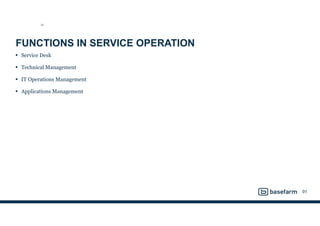 FUNCTIONS IN SERVICE OPERATION
• Service Desk
• Technical Management
• IT Operations Management
• Applications Management
91
SO
 