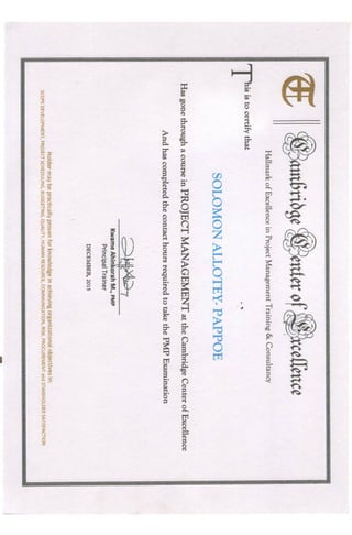 PMI PROJECT MANAGEMENT TRAINING CERTIFICATE