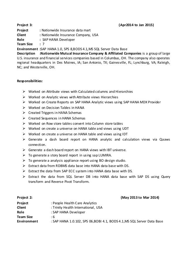 sap hana resume