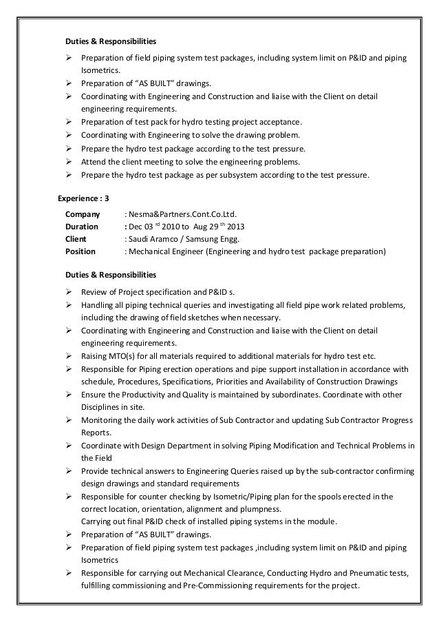 responsibilities of mechanical engineer