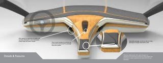 Adjustable passenger and driver side arm rests,
allowing for storage underneath as well.
Disk inspired air vents that are hidden and
seamless, allowing for a very minimalistic,
modern dash and center console.
Touch screen interface for minimal use
by the driver but focused for passenger
help when needed.
Details & Features
Working collaboratively with a game designer we
wanted to turn the boring commute to many peoples lives
and made it a better experience for both the driver and
passengers.
 