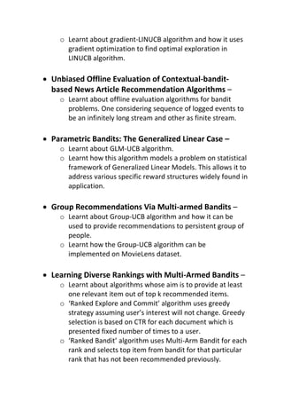 Linucb Algorithm Summer internship 2014 report by Rishabh Misra, Thapar University | PDF