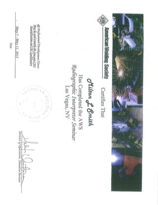 Radiograher Certificate Milton Smith
