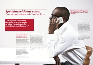 “You have to have very
clear documentation as
to what the roles of the
individual members are.”
The older generation have a
key role to play in supporting
their children to establish their
authority within the firm, but
it’s one that relies on good
communication on both sides.
Marie-Christine Ostermann’s case study
is a good example of how this issue
can arise, and what to do if it does. She
relates how her father overruled her on a
particular occasion, under pressure from
employees, but once the two of them
had discussed the situation he went back
to the staff and supported her original
decision. Many of our survey respondents
had similar anecdotes of their own.
Clearly it’s better to prevent such
a situation arising in the first
place, and that’s all down to good
communication, and complete clarity
about roles, delegation, and day-to-day
responsibilities.
“You have to have very clear
documentation as to what the roles of the
individual members are.”
Many of our respondents also believe that
having good communications skills is
even more important in a family business.
Working with people you’re related to
isn’t always easy, and while it can offer
some distinct advantages, there can also
be sensitivities that wouldn’t arise in
another type of company. This means
the next generation need to develop
both business intelligence and emotional
intelligence if they’re going to succeed:
as one of our interviewees said, “a family
business is different to a public company –
there’s always an emotional angle.”
“You have to be careful how you say
things and in what way, so that no one
gets offended, more so than in a normal
company.”
This is one reason why governance is so
important in the family firm – arguably
even more so than in any other type of
business of comparable size. There are
a number of structures that can help
formalise the way the business works,
and ensure that family members can
play a positive role, whether they work
in the firm or not. In the 2012 survey,
79% of our respondents had some sort
of mechanism like this in place, ranging
from shareholders’ agreements (49%),
to family councils (29%) or constitutions
(19%), entry and exit provisions
(28%), or the ability to call in a third-
party mediator should the need arise
(24%). 32% had also established formal
measures for assessing performance
– always a potential flashpoint in the
family firm – and it’s interesting that in
this year’s next generation survey, 68%
of those we talked to said that they are
properly appraised.
Speaking with one voice:
Communications within the firm
“You have to be careful how you say
things and in what way, so that no one
gets offended, more so than in another
company.”
Next Generation Survey 2014 Page 25Page 24	 Next Generation Survey 2014
 