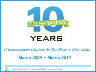 One Source for a Lifetime of Help - www.jfssd.org
March 2004 – March 2014
of transportation solutions for San Diego’s older adults
 