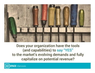 Does your organization have the tools
(and capabilities) to say “YES”
to the market’s evolving demands and fully
capitalize on potential revenue?
 