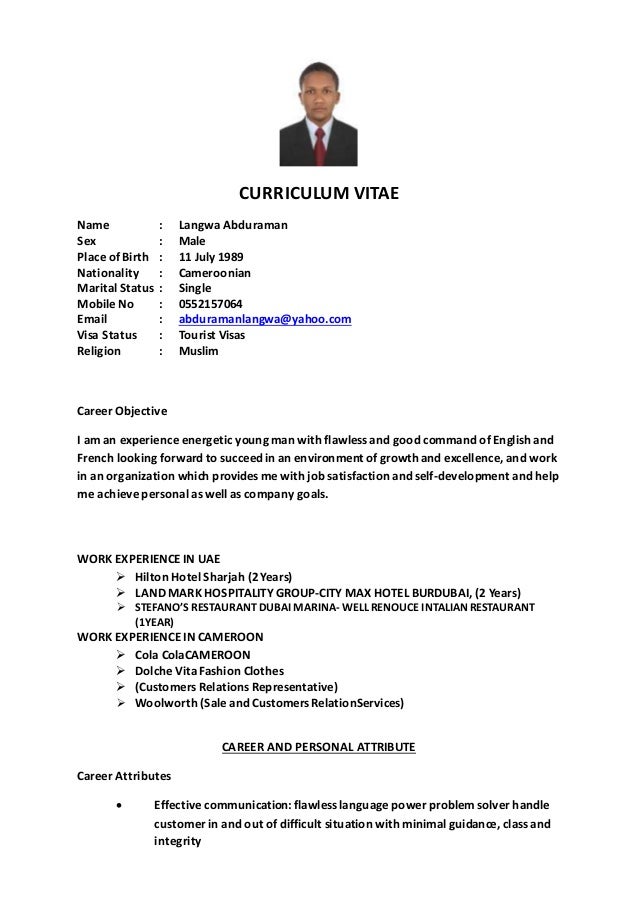 waiter cv cv for a waiter