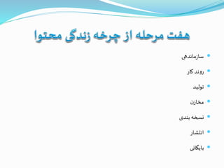 ‫ماندهی‬‫ز‬‫سا‬
‫کار‬ ‫ند‬‫و‬‫ر‬
‫تولید‬
‫ن‬‫مخاز‬
‫بندی‬‫نسخه‬
‫انتشار‬
‫بایگانی‬
 