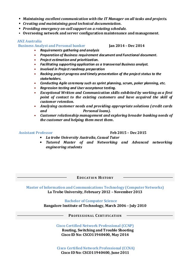Computer networking professional resume