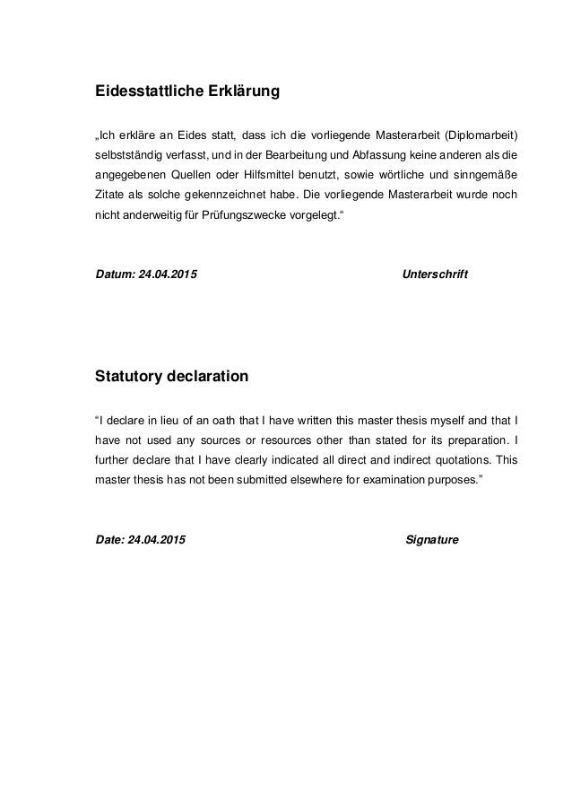 Bachelor thesis statutory declaration