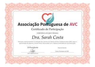 Certificado AVC Sarah Costa