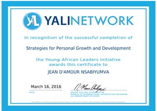 Strategies for Personal Growth and Development
JEAN D'AMOUR NSABIYUMVA
March 16, 2016
 