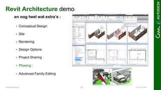© 2016 C3A25Autodesk Revit
Revit Architecture demo
en nog heel wat extra’s :
 Conceptual Design
 Site
 Rendering
 Design Options
 Project Sharing
 Phasing :
 Advanced Family Editing
 