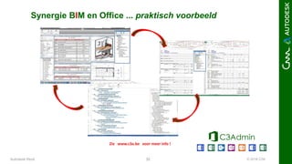 © 2016 C3A32Autodesk Revit
Zie www.c3a.be voor meer info !
Synergie BIM en Office ... praktisch voorbeeld
 