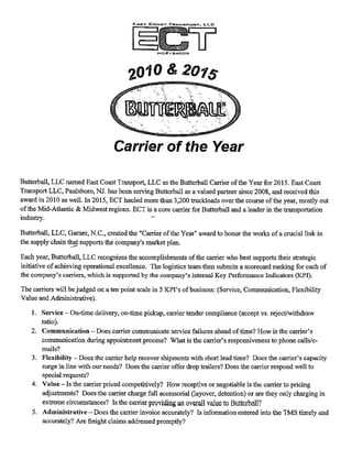 BUTTERBALLCARRIER OF THE YEAR