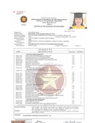 Transcript of Records (TOR) | PDF