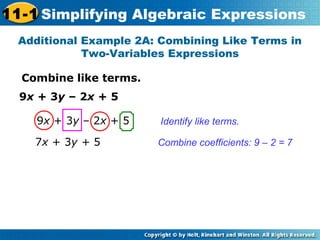 Holt Simplifying Algebraic Expressions Review | PPT