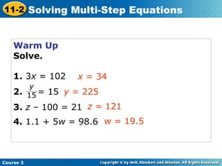 Holt Solving Multi-Step Equations | PPT