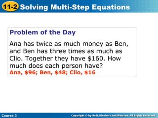 Holt Solving Multi-Step Equations | PPT