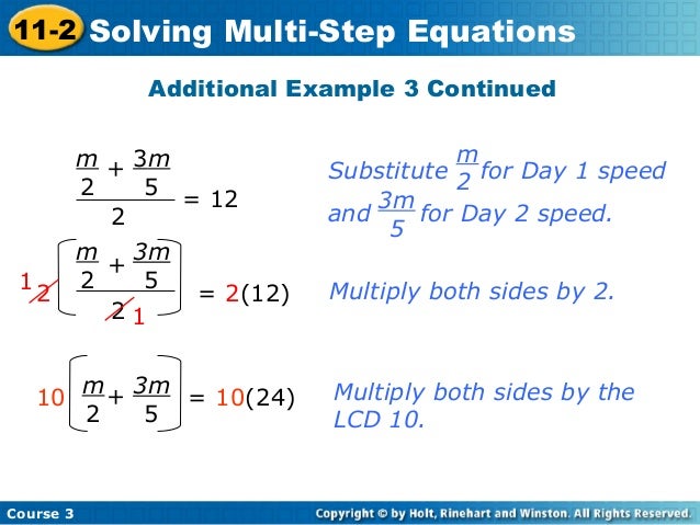 Holt Solving Multi-Step Equations