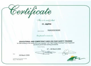 High voltage Certificate PPT High voltage Certificate PPT