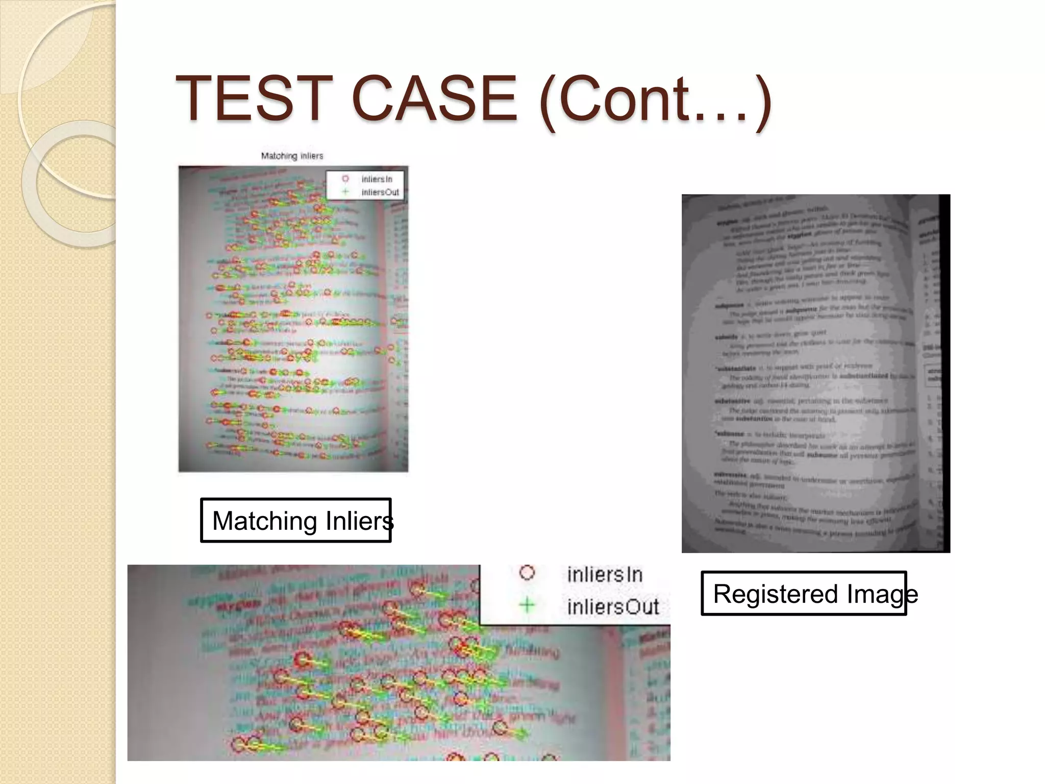 TEST CASE (Cont…)
Matching Inliers
Registered Image
 