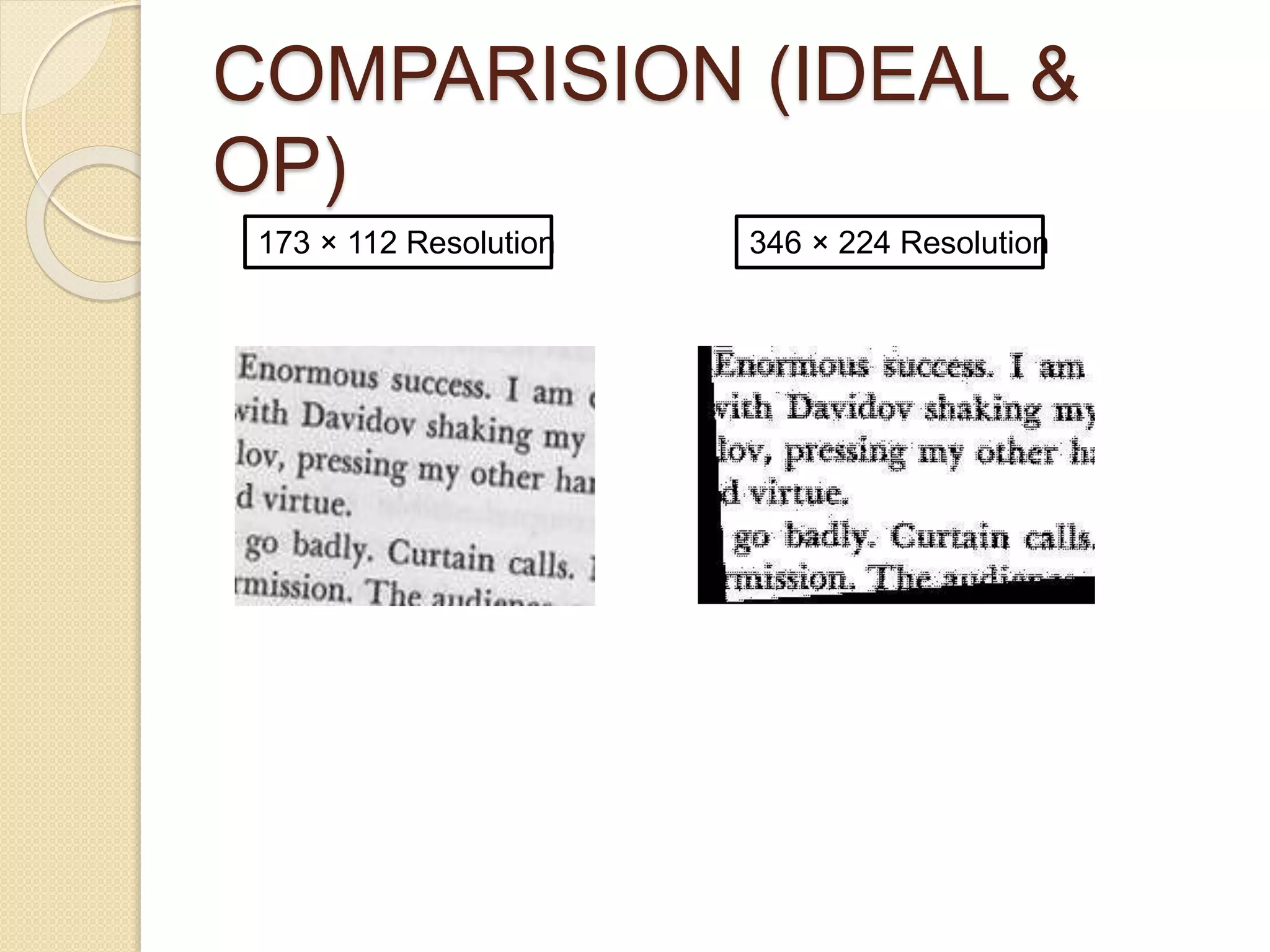 COMPARISION (IDEAL &
OP)
173 × 112 Resolution 346 × 224 Resolution
 