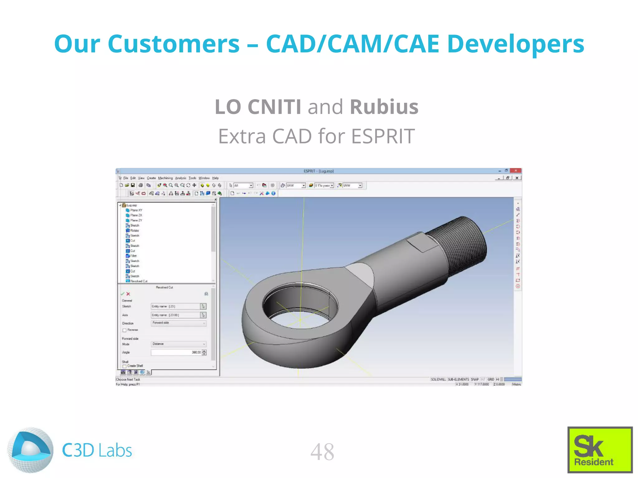 Our Customers – CAD/CAM/CAE Developers
LO CNITI and Rubius
Extra CAD for ESPRIT
48
 