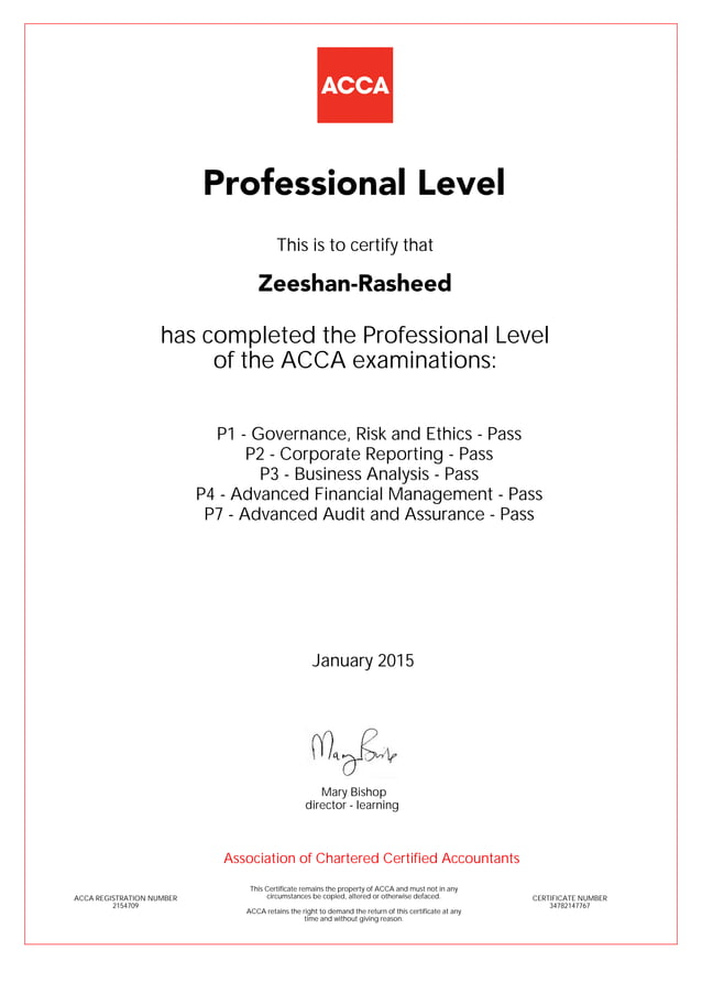 ACCA Professional Level Certificate Pass Results | PDF