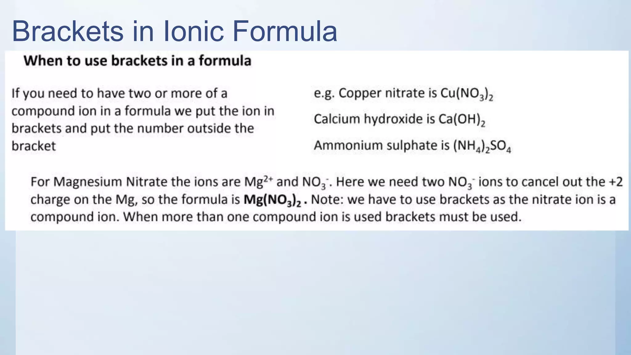 Brackets in Ionic Formula