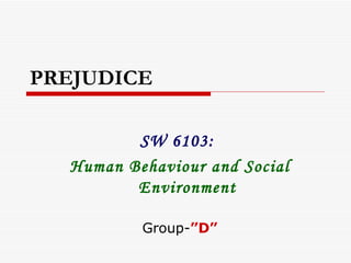 PREJUDICE SW 6103:  Human Behaviour and Social Environment Group- ”D” 