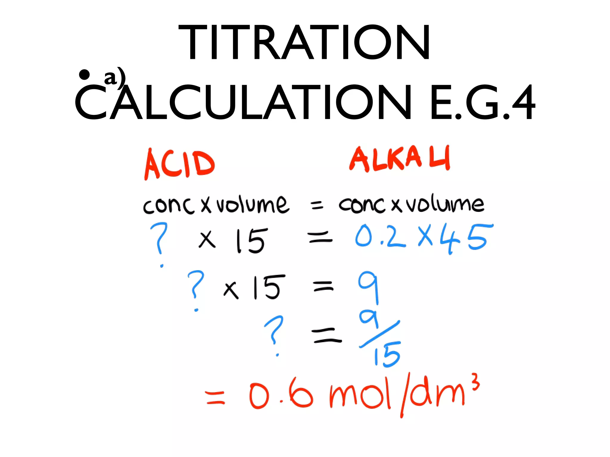 TITRATION
CALCULATION E.G.4
• a)
 