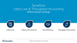 1Copyright © 2020 by TameFlow® Consulting Limited
TameFlow
Little’s Law & Throughput Accounting
Where science converge
Theory of ConstraintsLittle’s Law Flow Efficiency Throughput Accounting
 