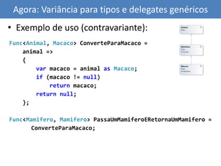 NovidadesNão precisamos mais da palavra-chave ref(o compilador coloca sozinho)Não precisamos de cast de tipos de valor para objectCom o suporte de parâmetros opcionais e nomeados, passamos só o necessárioIgualzinho ao que há no VB.Net desde o .Net 1.0 e VB 7 (2002)Temos ainda opção de mesclar o assembly de interop