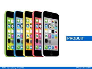 © Vincent Huwer 2016C4021 - Le marketing et les NTIC
LES 4 P DU MIX MARKETING
Exemples de décisions que doit prendre le mercaticien relativement aux 4P du mix de marketing
• Objectifs
• Biens et services
• Qualité
• Garantie
• Gamme
• Marque
• Conditionnement
• Personnel
• Objectifs
• Méthodes
• Stratégies
• Rabais
• Mode de paiement
• Objectifs
• Circuits
intermédiaires
• Types de
commerce de gros
et de détail
• Logistique
Produit Prix Place Promotion
• Objectifs
• Publicité
• Promotion des
ventes
• Environnement
• Relations
publiques
• Marketing direct
• Vente
• Service à la
clientèle
Source: Filiatrault et Daghsous, 2007
 