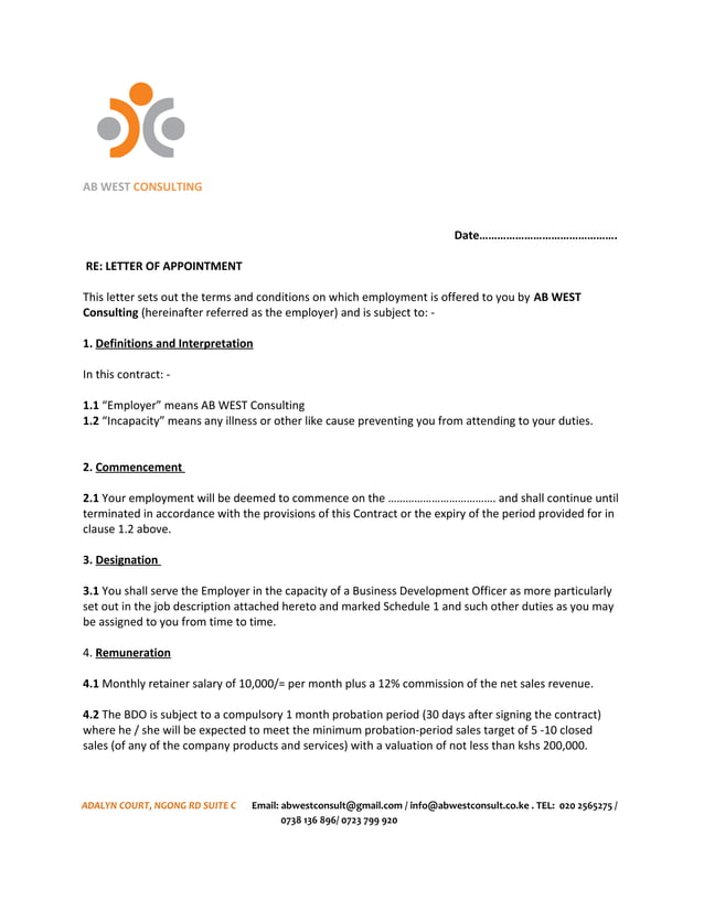 AB WEST SALES TEAM EMPLOYMENT CONTRACT PDF