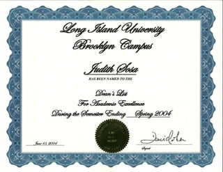 LIU Deans List Cert 2004