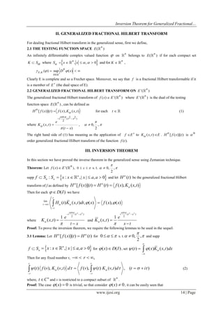 Inversion Theorem for Generalized Fractional Hilbert Transform | PDF