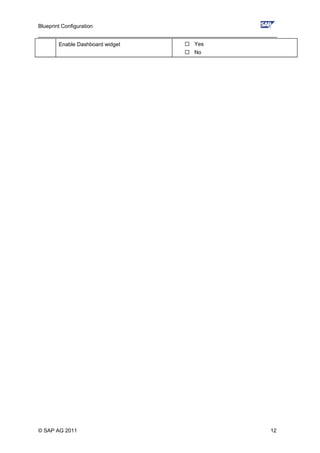Blueprint Configuration
________________________________________________________________________________
Enable Dashboard widget  Yes
 No
© SAP AG 2011 12
 