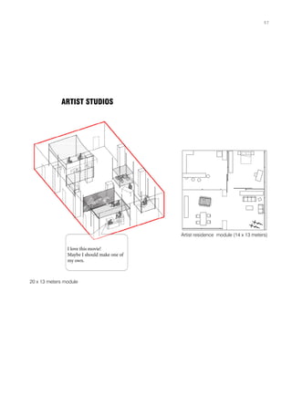 ARTIST STUDIOS
I love this movie!
Maybe I should make one of
my own.
Artist residence module (14 x 13 meters)
20 x 13 meters module
57
 