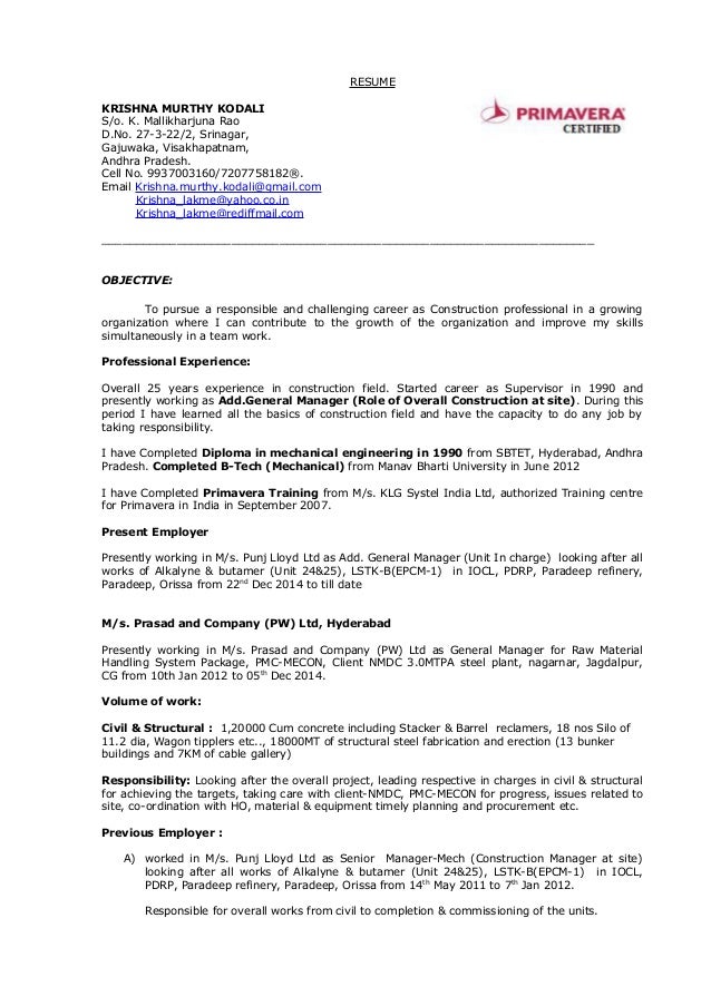 Resume Malli kharjuna rao m is on facebook. resume