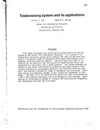 Telebrowsing Systems and Its Applications 1978 European Computer Congress