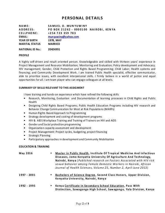 cv samuel munyuwiny child rights public health n me health cv