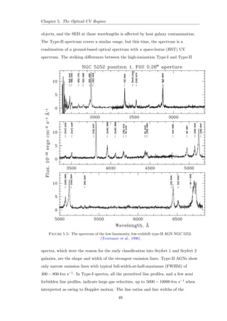 Chapter 1. Introduction 
Figure 1.9: (left) Radio luminosity vs. optical (B-band) luminosity for various types 
of AGNs. (right) The radio loudness parameter R vs.  (L=LEdd). 
(Sikora et al., 2007) 
This is related to the issue of Radiatively Inecient Accretion Flows (RIAFs) and the 
relationship between the mass-accretion rate onto the BH and the emitted radiation. 
Point-like X-ray sources have been observed in a large number of LINERs. These 
nuclear hard X-ray sources are more luminous than expected for a normal population 
of X-ray binaries and must be related to the central source. Many LINERs also 
contain compact nuclear radio sources similar to those seen in radio-loud 
high-ionization AGNs but with lower luminosity comparable to WLRGs (Figure 1.9). 
The UV-to-X-ray luminosity ratio in LINERs is, again, not very well known. In 
LINERs with strong UV continua, ox is smaller than in low-redshift, high-ionization 
AGNs, consistent with the general trend between ox and Lbol. However, ox is not 
known for most LINERs because of the diculty in measuring the UV continuum. 
Like other AGNs, LINERs can be classi 