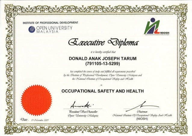 Executive Diploma NIOSH OUM Occupational Safety Health unisa-certificate