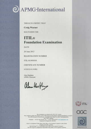 ITIL Foundations Certificate